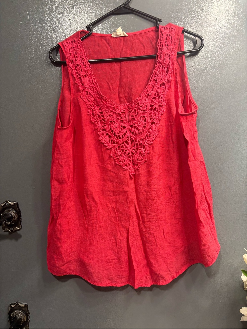 Messini Crochet-Accent Hot Pink Tank Top Semi Sheer Lightweight Layering Casual